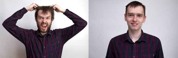A split image showing on one side a person with a stressed expression looking at their phone and on the other side a person relaxed and smiling while engaging in outdoor activities, illustrating the potential positive and negative impacts of social media.