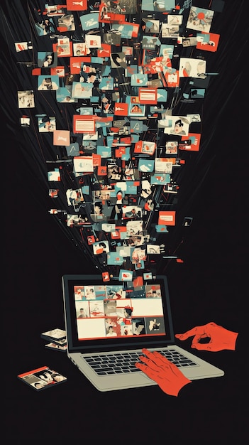 A collage showing different types of online misinformation, including fake news articles, manipulated images, and misleading social media posts, contrasted with fact-checking logos and symbols.